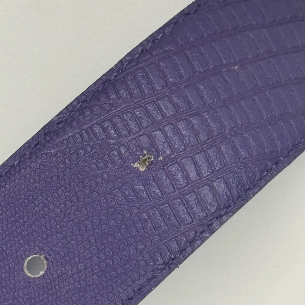 Vintage 80s Purple Leather Waist Belt Quilted Silver Buckle Statement Cinch Belt - Picture 7 of 9